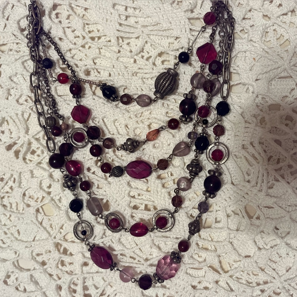 Lia Sophia Purple Multi-Strand Beaded Necklace